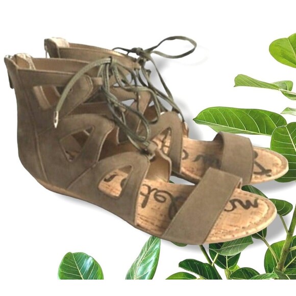 Sam Edelman Dean Caged Laced Open Toe Sandal Sz 9M - Light Brown Suede Display - Picture 1 of 14